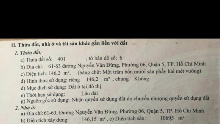 Chính chủ bán tòa nhà 8 tầng mặt tiền Quận 5 - 61-63 Nguyễn Văn Đừng